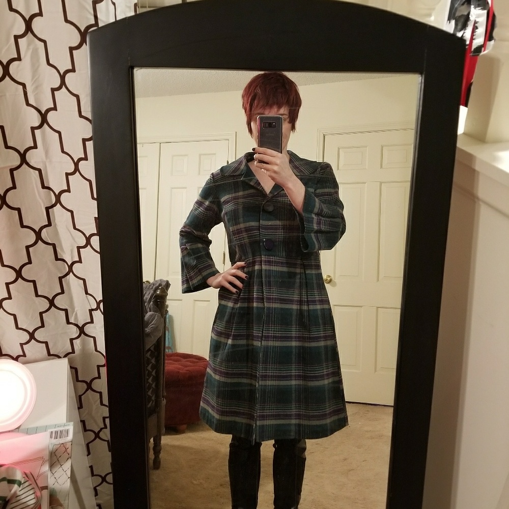 Plaid jacket 3/4 sleeve light peacoat